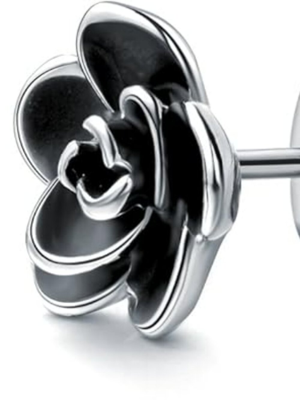 New Silver & Black Flower Stud Earrings Hypoallergenic Cute Elegant Jewelry